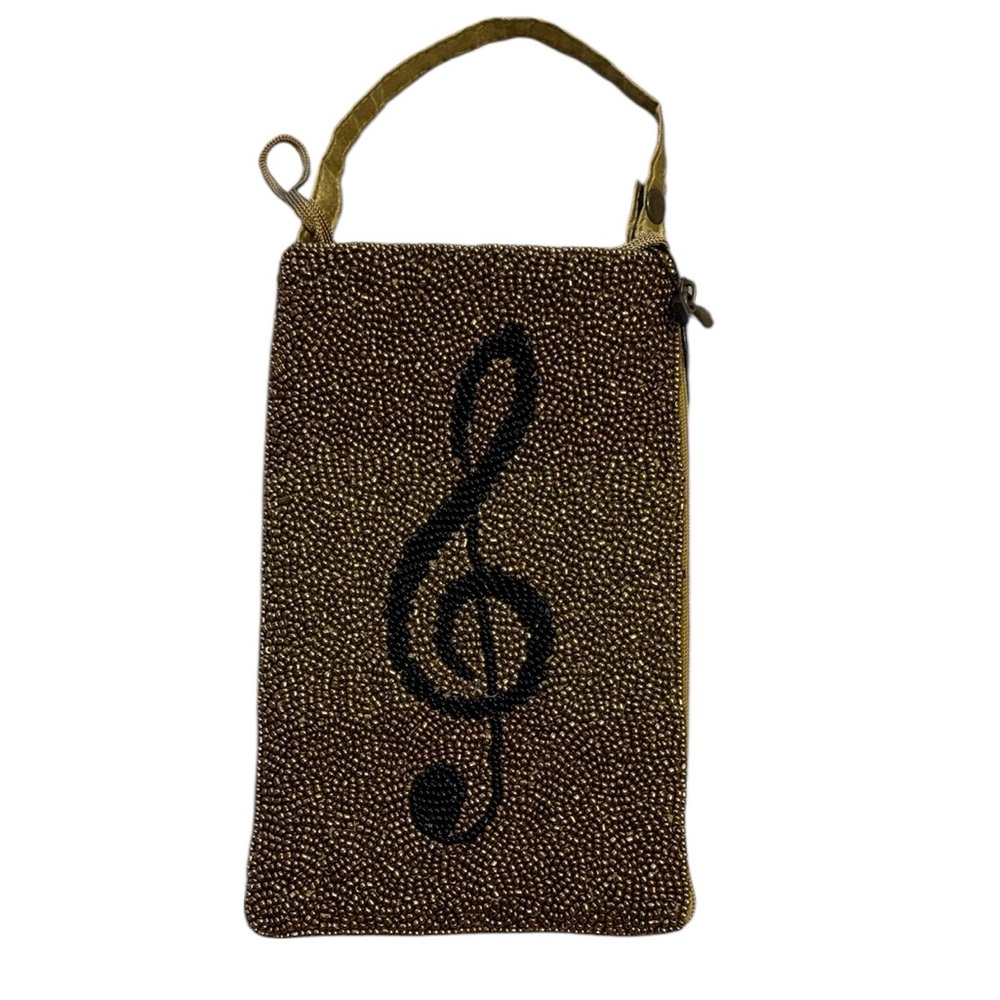 Bamboo Trading Company Music Club Bag Beaded Wristlet Crossbody Gold & Black New